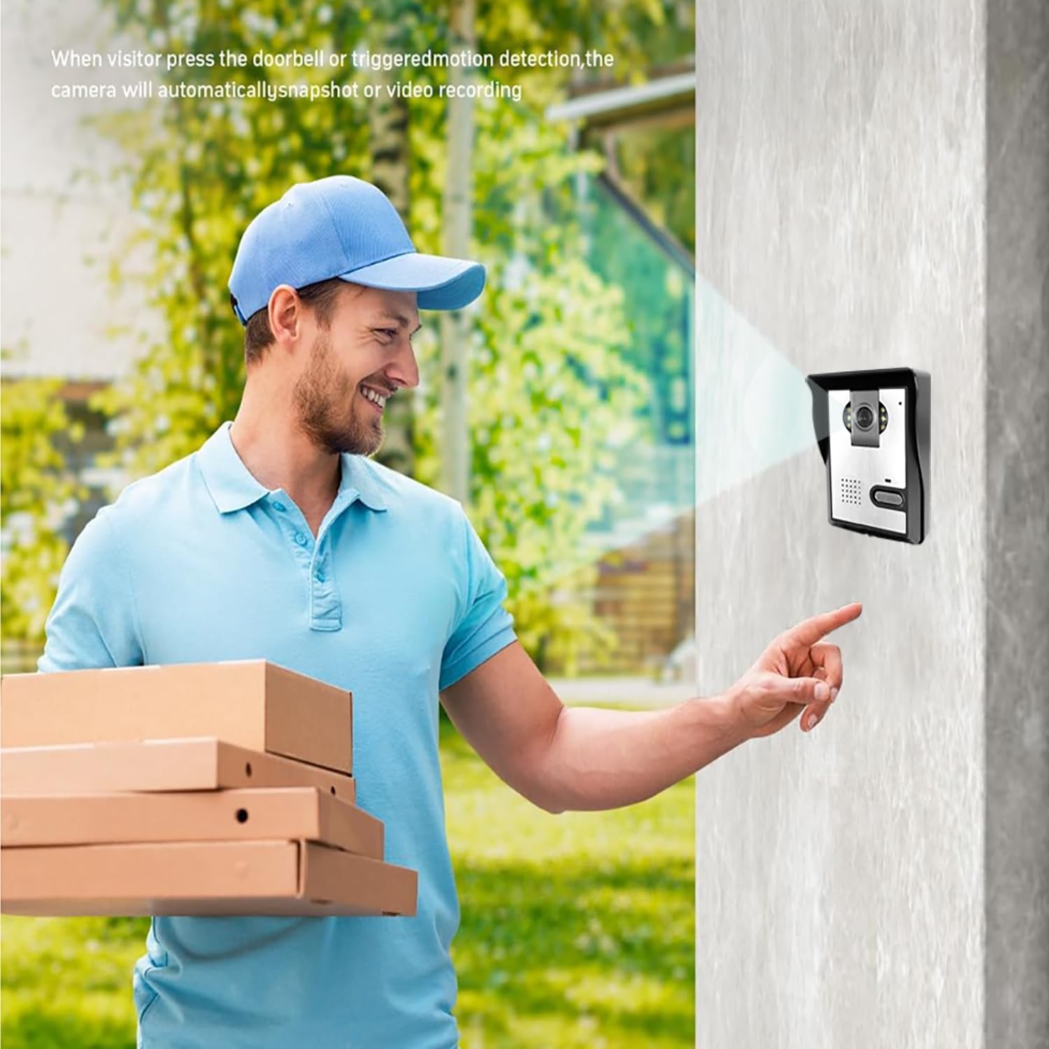 Video Doorbell with Camera and Monitor - Wired Video Doorbell Camera Door Phone System with 7 Inches LCD Screen Support Unlock, Monitoring, Dual-Way Intercom for Villa Home Office