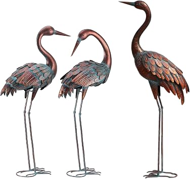 chisheen Outdoor Garden Crane Statues and Sculptures Metal Yard Art Sculptures