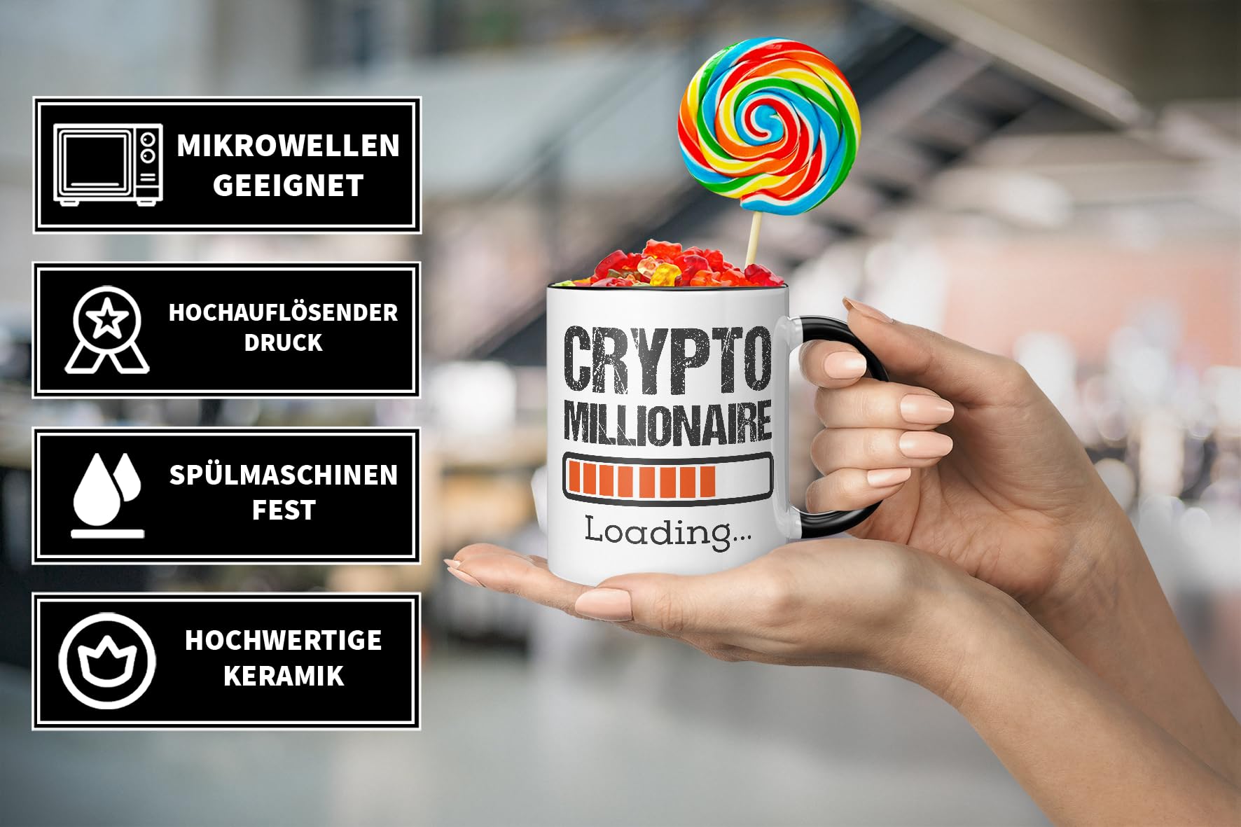 Tasse amusante avec inscription en allemand | Crypto Millionaire Loading |  Idée cadeau pour les fans et les amateurs de crypto | Tasse à café 330 ml :  Amazon.fr: Cuisine et Maison