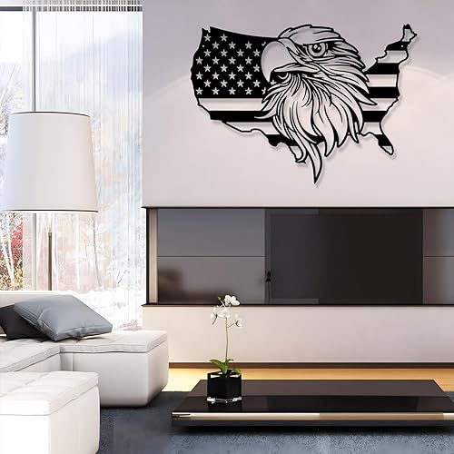 Miniatura 2 de Arte de pared de metal con bandera estadounidense, arte de pared de águila calva de metal, decoración de pared de metal, letrero de pared de águila