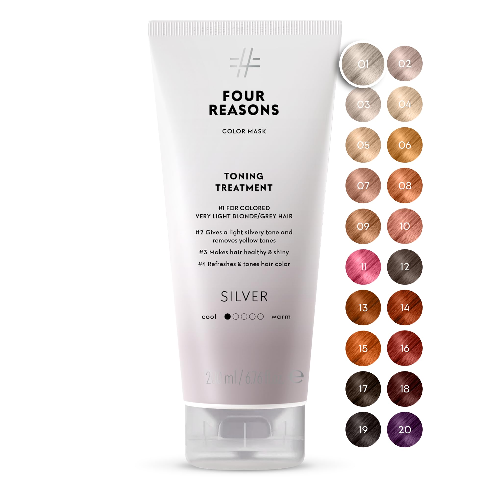 FOUR REASONS Color Mask - Silver - (19 Colors) Toning Treatment, Color Depositing Conditioner, Tone & Enhance Color-Treated Hair - Semi Permanent Hair Dye, Vegan and Cruelty-Free, 6.76 fl oz