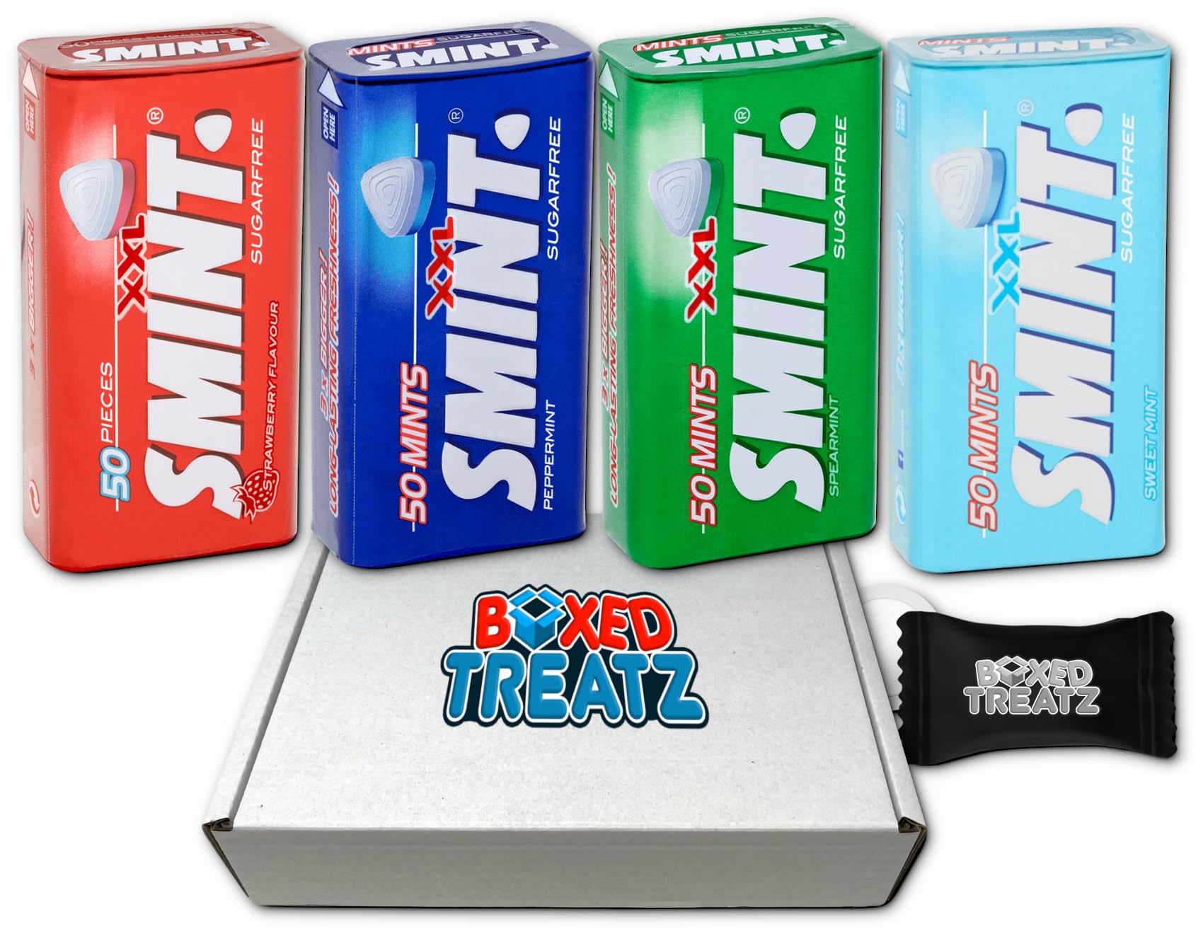 Smint Mix 4 Packs, 1Pcs Each (Strawberry, Spearmint, Peppermint, Sweetmint) Convenient 25g Tins Boxed Treatz