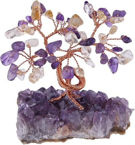 Miniatura 3 de mookaitedecor Árbol de cristal de citrino y amatista, base de cristales de racimo de amatista, árbol de dinero bonsái para riqueza y suerte