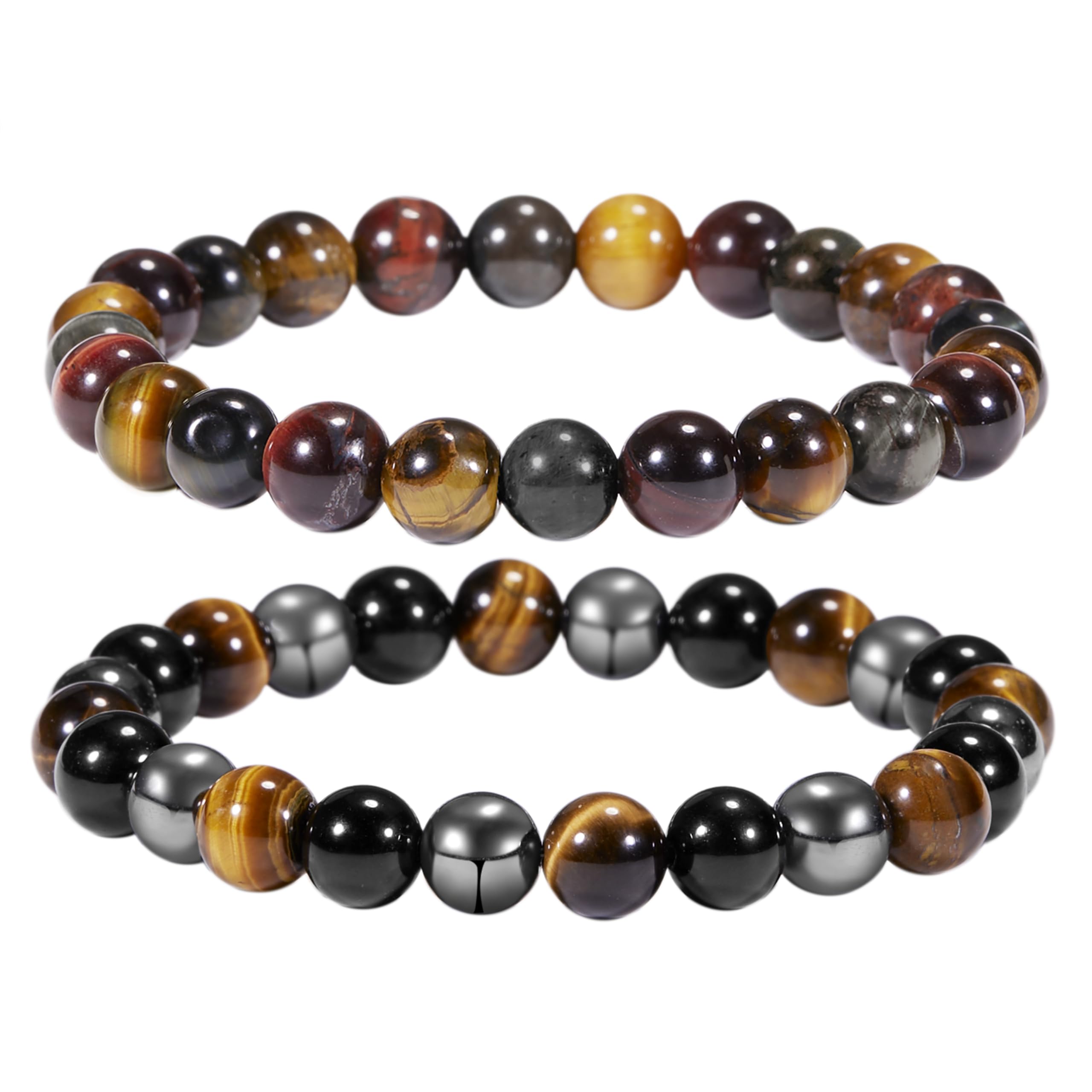 Bivei Natural Gemstone Semi Precious Healing Crystals Handmade Stretchy Round Beads Bracelet,Stocking Stuffers for Women Enhance Positive Energy