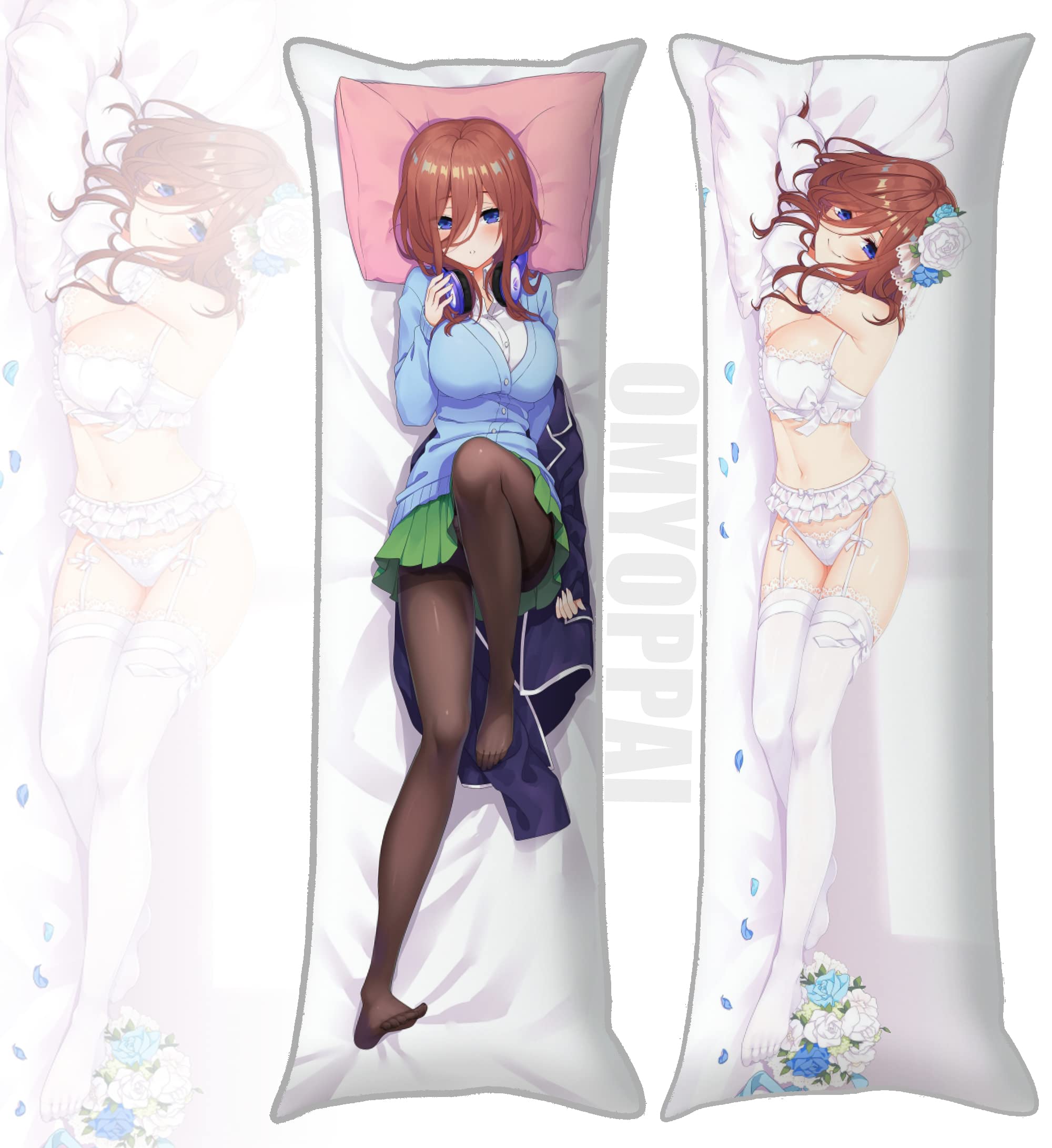 Anime Girl Double-Sided Printed Pillowcase 59"x19" Comic Waifu Hugging Body Pillow Case for Otaku Pillow Cover (White)
