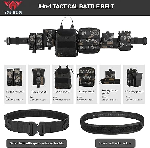 Miniatura 2 de YAKEDA Molle - Cinturón táctico de combate para cinturón de combate de liberación rápida, cinturón de airsoft, cinturones resistentes, 8 piezas