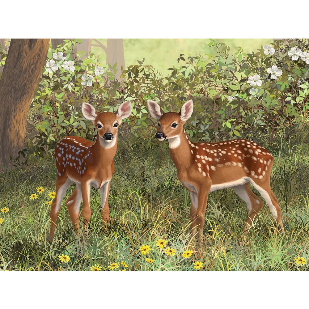 Bits and Pieces - 300 Piece Jigsaw Puzzle for Adults 18" x 24" – Twin Whitetail Fawns - Forest Animal Nature Deer 300 pc Large Piece Jigsaw by Artist Crista Forest