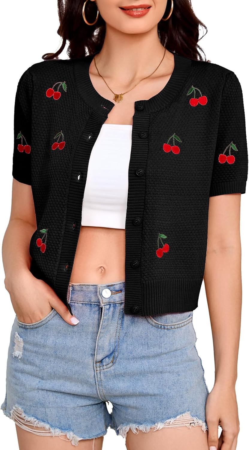Bbonlinedress Women's 2025 Summer Cardigan Sweater Cropped Short Sleeve Button Down Knit Shrugs