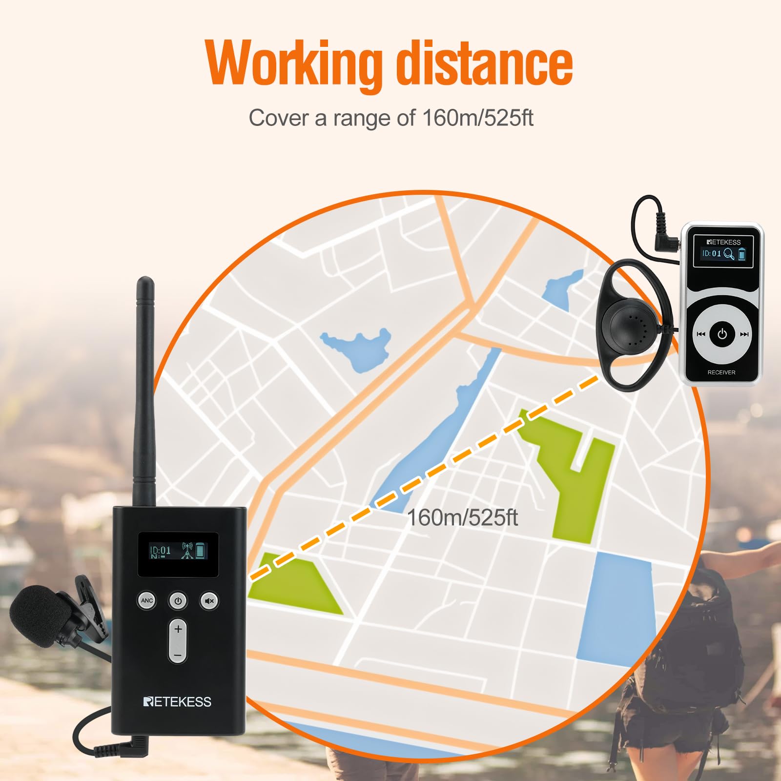 Retekess T130Pro Wireless Tour Guide System, Riduzione del Rumore Migliorata, Guida Turistica Audio a Sussurro, 160m, per Turismo, Visita Fabbrica (2 Trasmettitori 30 Ricevitori)