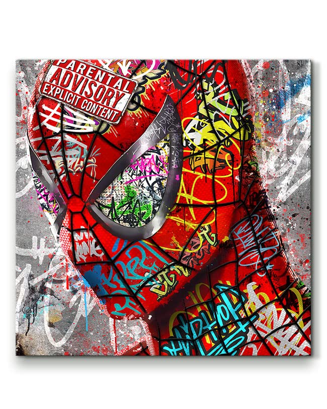 Tableau décoratif Spiderman graffiti - Comics - Marvel - Street Art - Toile imprimée sur châssis - Décoration Murale Salon Chambre (80cm x 80cm)