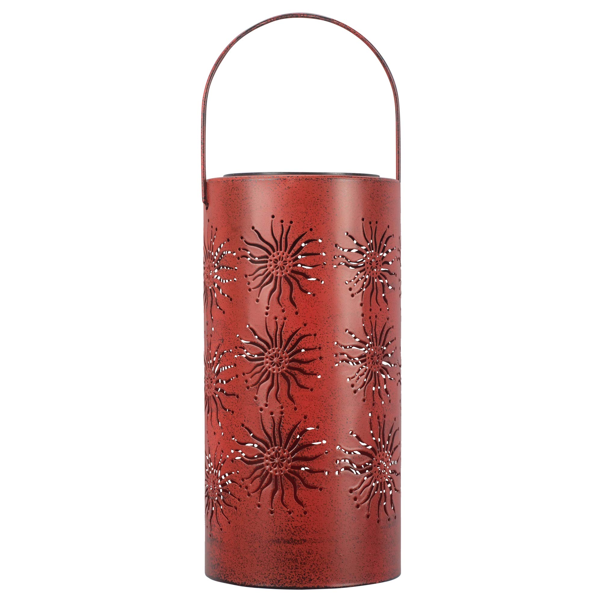 Sunset Vista Designs Moroccan Sun Outdoor Solar Garden Lantern, Red, 9.44 Inches