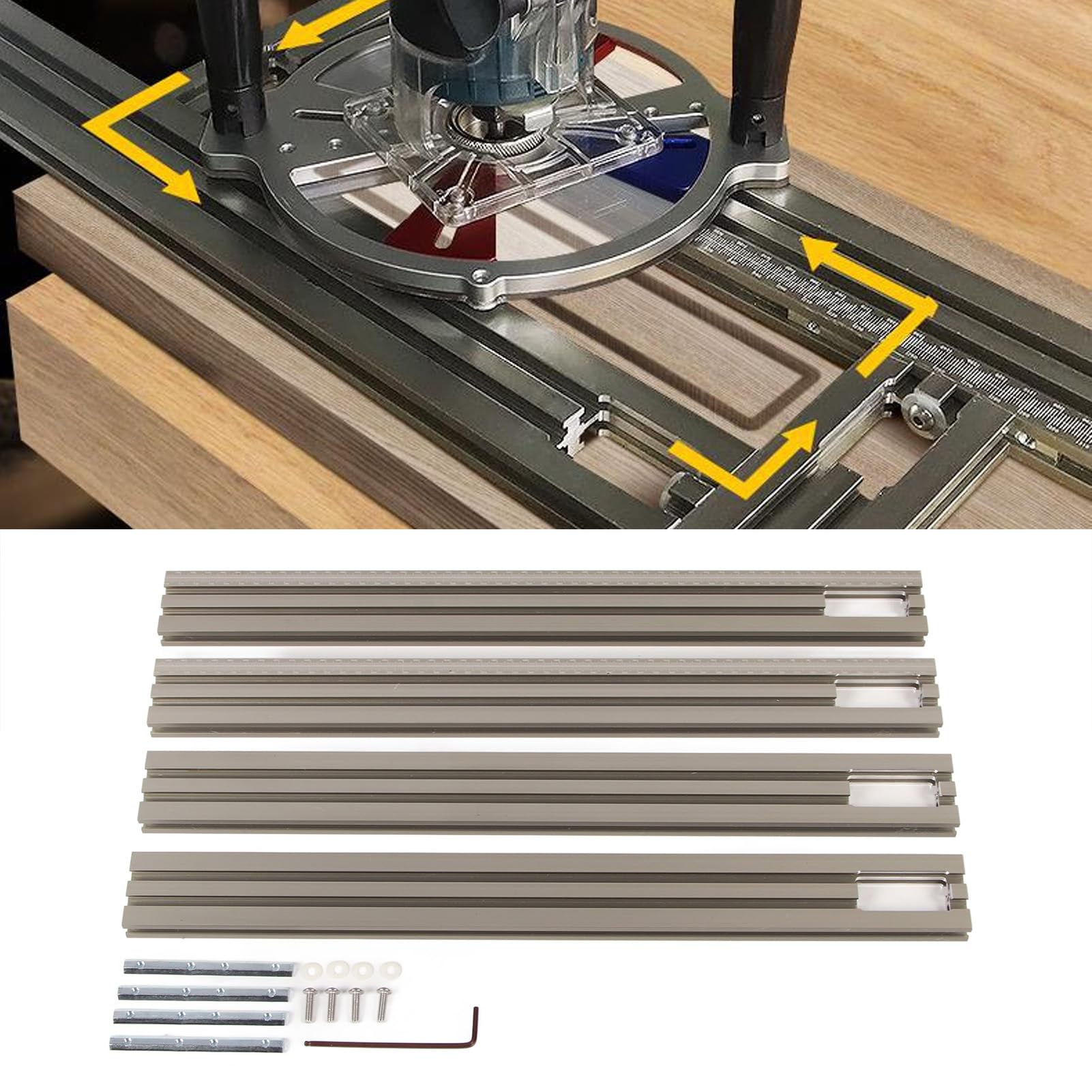 BORDSTRACT Riel guía paralelo, Riel guía auxiliar con respaldo ajustable, Juego de unión de riel guía de aluminio multifuncional para carpintería de aleación de aluminio para