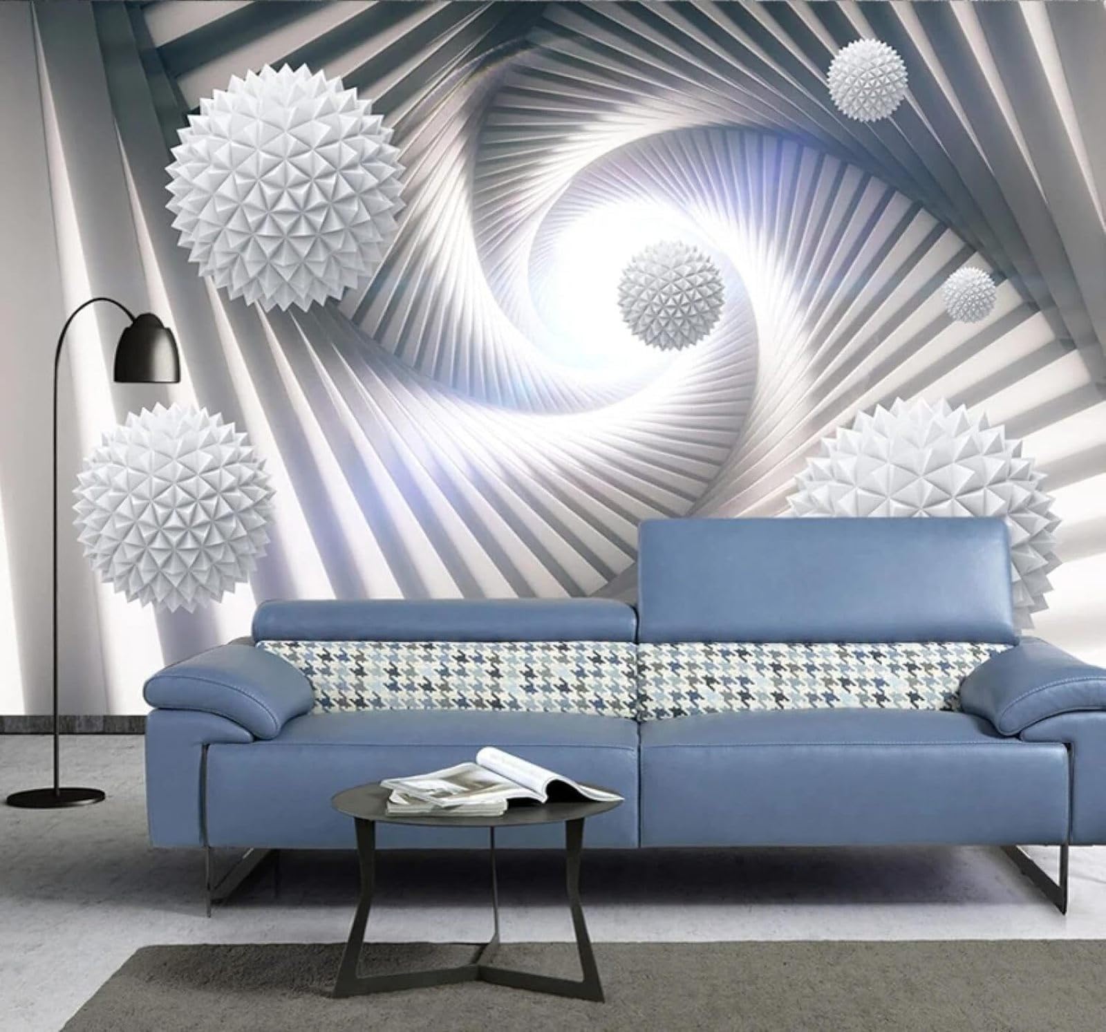 XLMING Abstract Geometric Spatial Spheres Swirls 3D Wallpaper Silky Texture Home Study Office Grey Dining Room Sofa Bedroom Living Room TV Backdrop-300cm×210cm