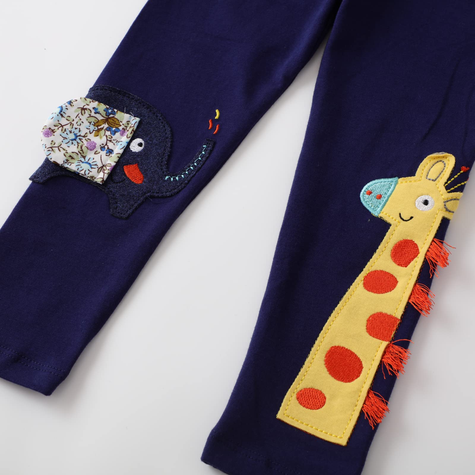 Rngeddg Toddler Girls Casual Cute Embroidered Giraffe Printed Tights Sweatpants Fashion Spring Fall Trousers Leggings Bottoms (Navy,130/6-7 Y,Unisex,Big Kid,US,Age,6 Years,7 Years)