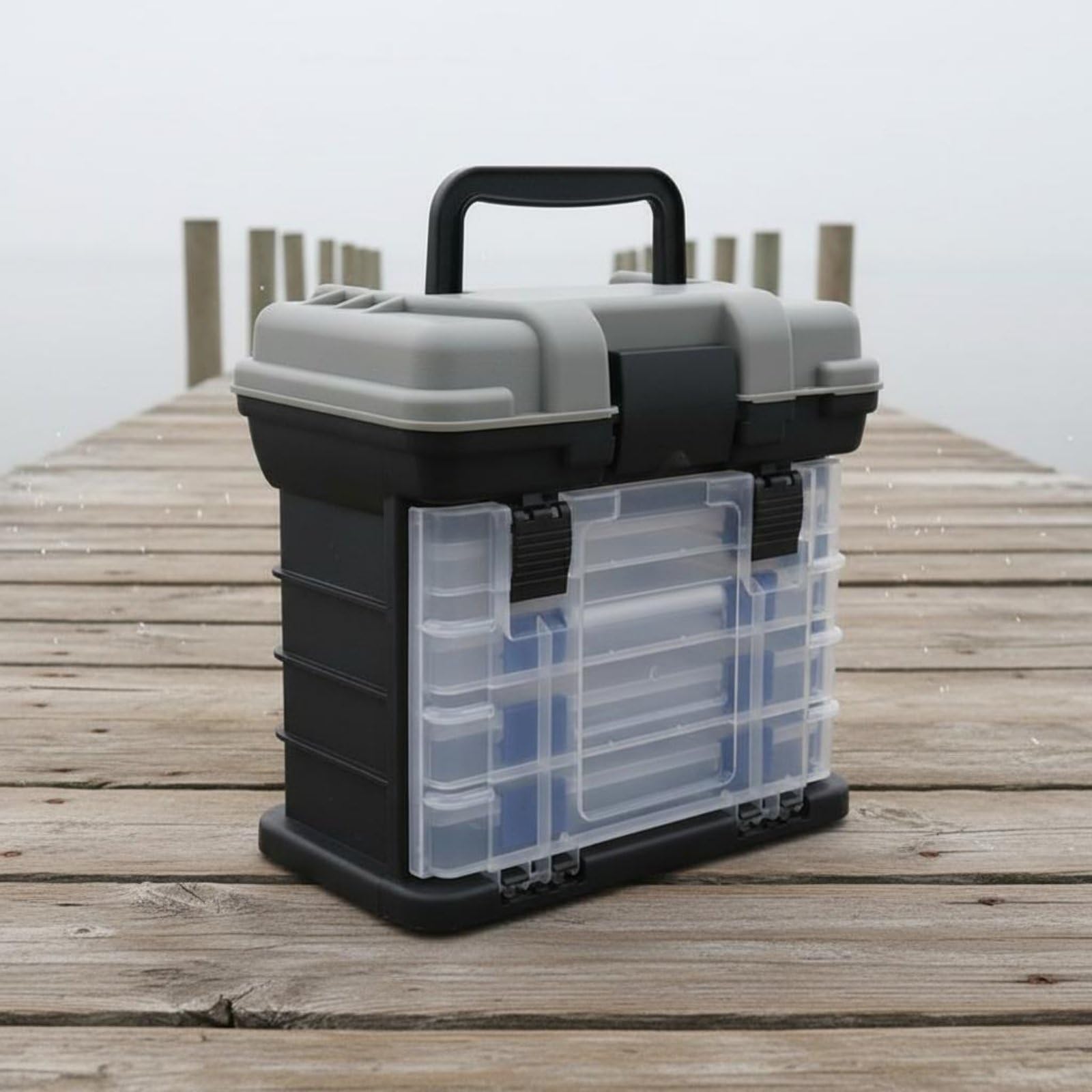 Boîte de Rangement Leurres Boîte à Appâts Boîte à Matériel Coffret de Pêche 4 Niveaux avec Casiers Amovibles en Plastique pour Classer Accessoires par, Rouge