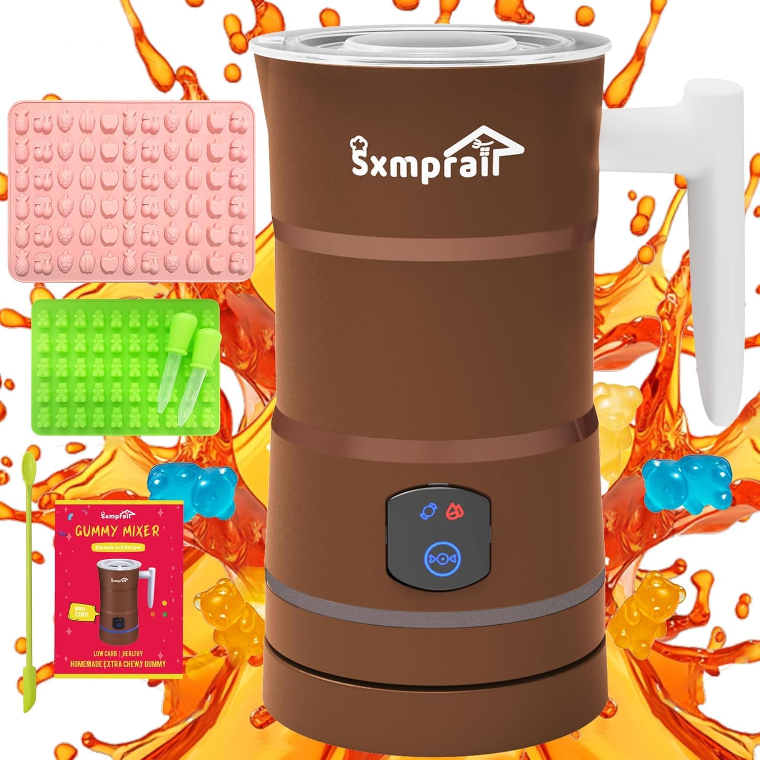 Gummi-Maschine, ölinfundierte Gummibonbon-Maschine, DIY essbare Gummibärchen, Gelee und Pudding, Gummibärchenherstellung, inklusive 1 Bärenform, 1 Obstform, 2 Pipetten und 1 Rührstab, 5 Jahre