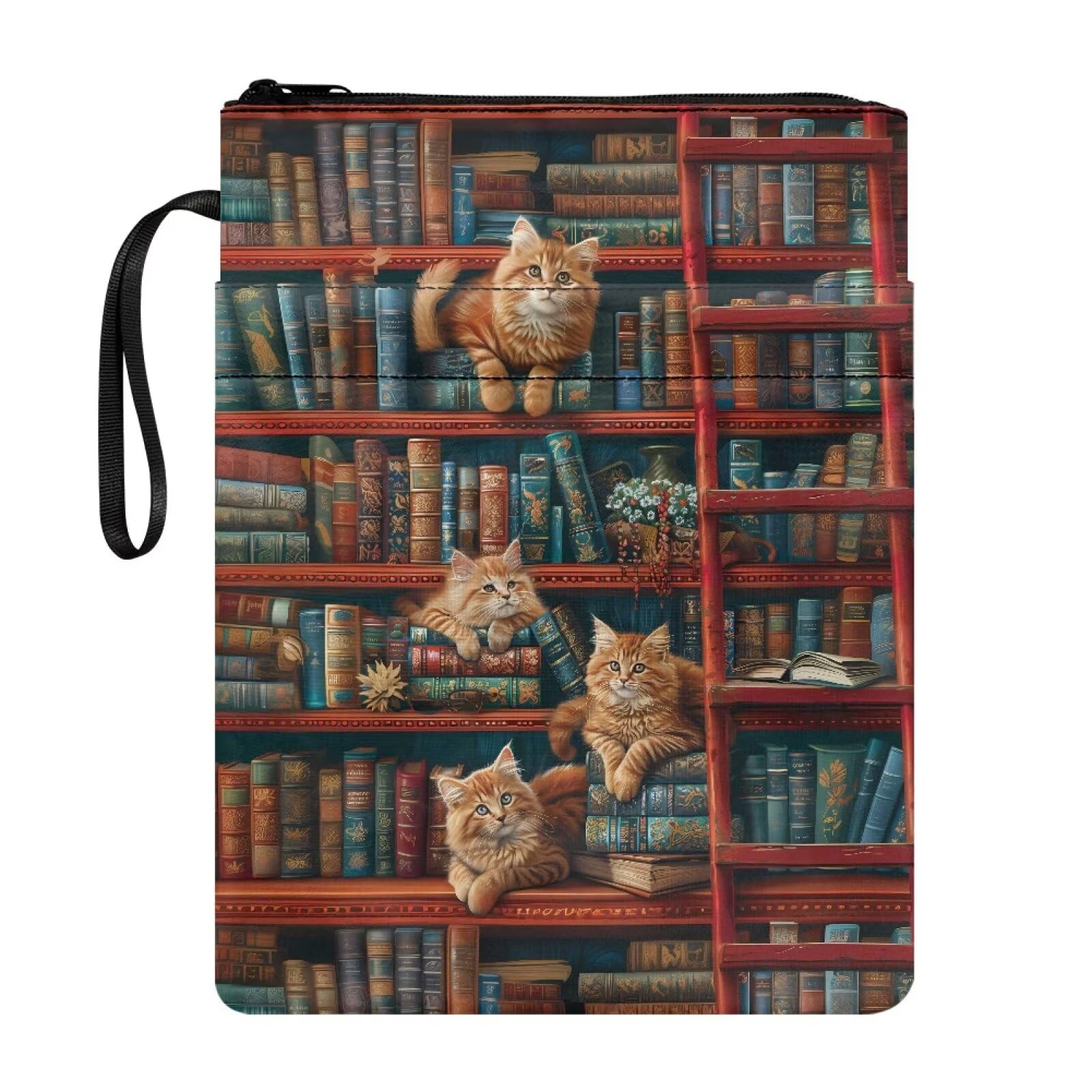 UOIMAG Bookshelf Cat Book Pouch for Book Lovers Zipper Sleeve Protective Cover for Paperbacks — image 1