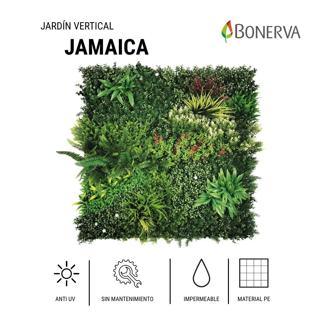 BONERVA | Jardín Vertical Jamaica | Pieza 100x100cm (1m²) | Planta Artificial Decorativa para Hogar, Oficina, Hotel, Restaurante | MAL1215