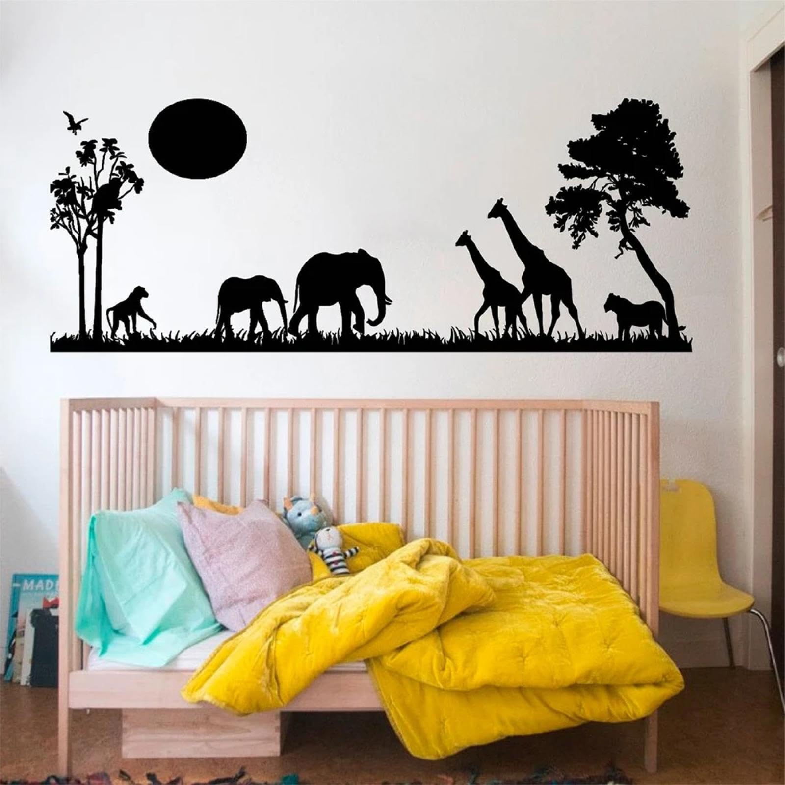 YOUOUSI Giraffe and Elephant Wall Stickers, African Animal Wall Decals, Nursery Children's Room Decoration, Vinyl Wall Art Decals