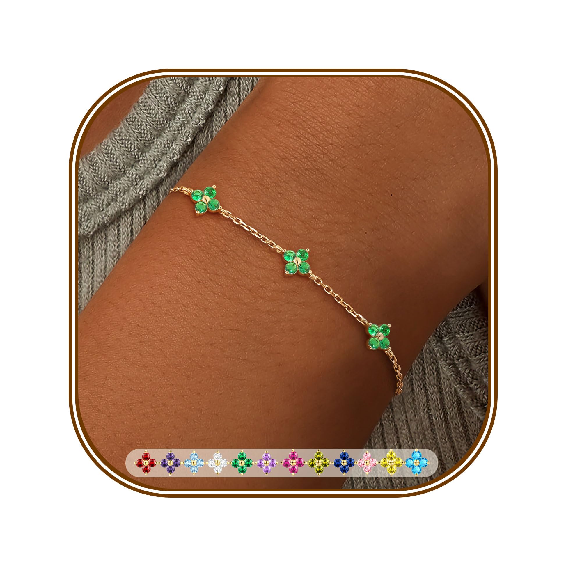 FUNEIA Armband Damen Gold Verstellbar 18K Vergoldet Charm Armband Kleeblatt Armband mit Zirkonia Goldene Armbänder Blumen Armkette Damenarmband Wasserfest Schmuck Geschenke für Frauen Mädchen