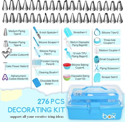 Miniatura 2 de Kit de decoración de pasteles PHCODLAN para hornear accesorios con estuche de almacenamiento, bolsas de tuberías y puntas para adultos,