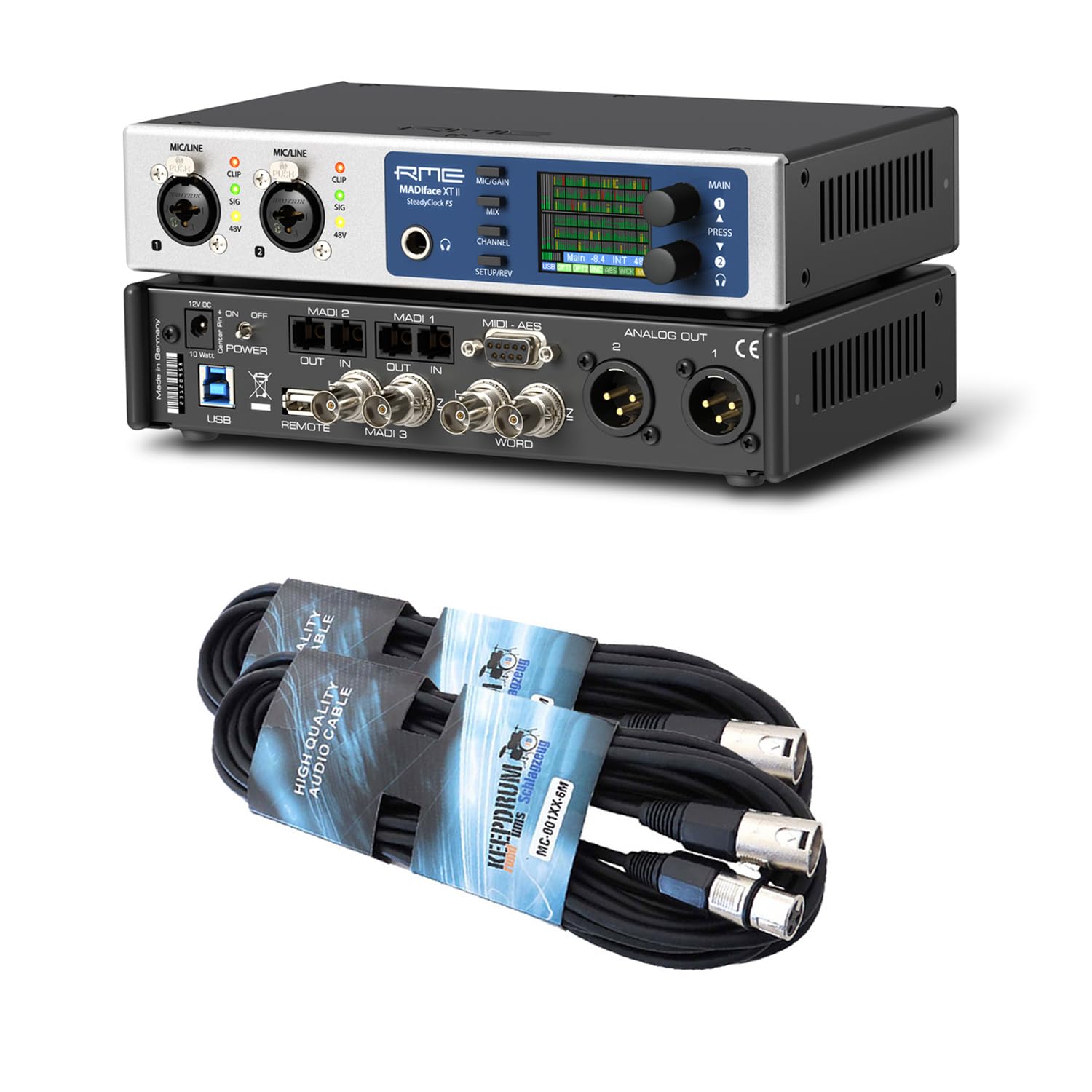RME Madiface XT II - Interfaccia audio USB di fascia alta, con 2 cavi Keepdrum XLR