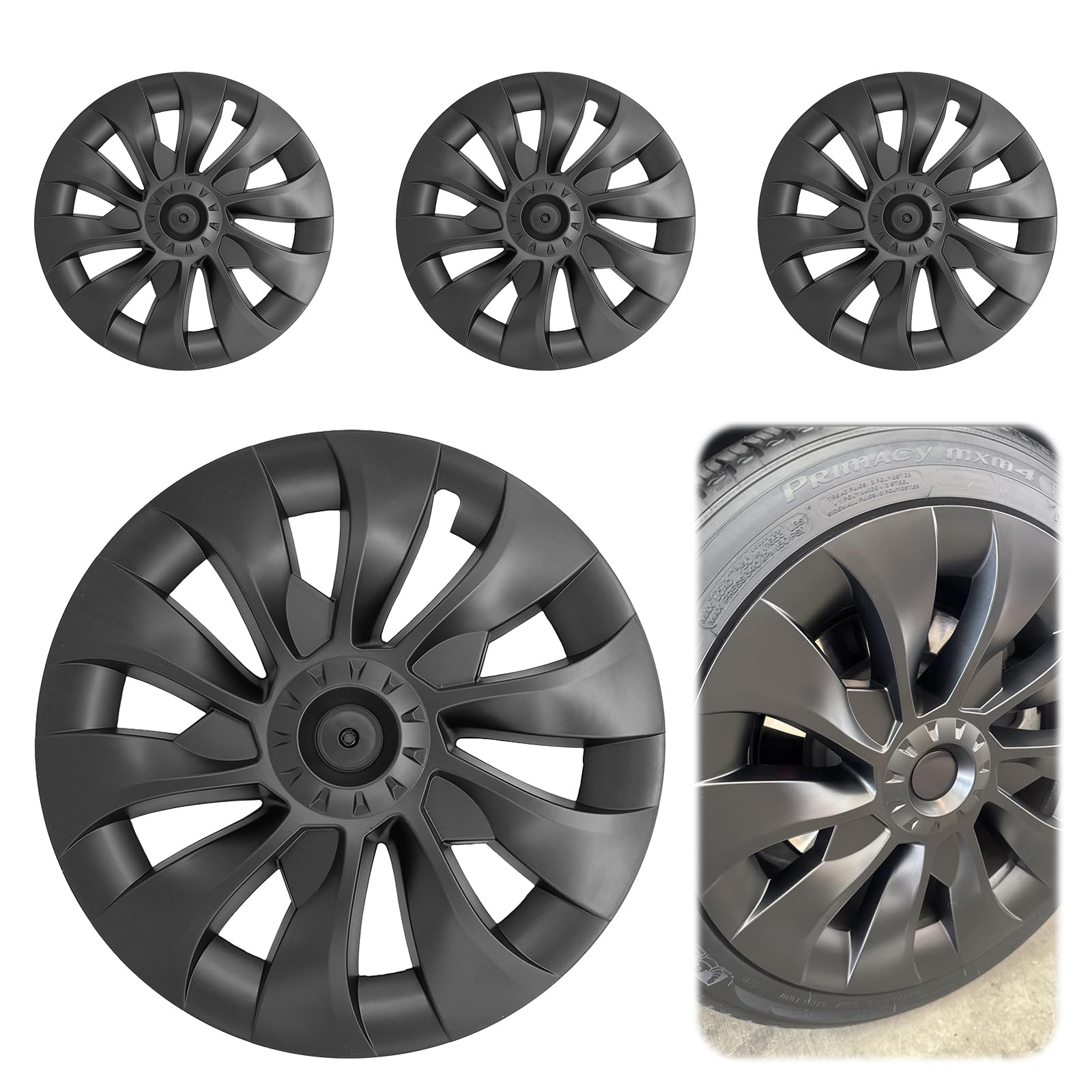 Photo 1 of 18 Inch Wheel Rim Cover Hubcaps for Tesla Model 3 2017–2023, Full Fit Snap-On Hub Caps with Valve Hole & Guard Tape, PC+ABS Aero Wheel Covers, All-Weather Protection
