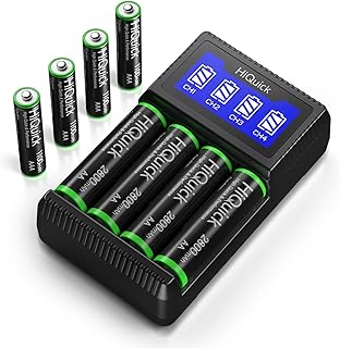 HiQuick Rechargeable AA AAA Batteries with Charger, High Capacity Low Self Discharge 2800mAh AA Batteries 4 Pack & 1100mAh AAA Batteries 4 Pack with 5V 2A USB Fast Charging AA AAA Battery Charger