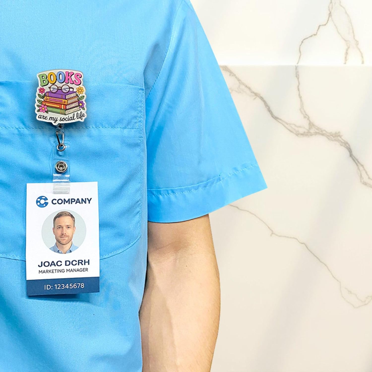 (4PCS) Books are My Social Life Badge Reels Retractable, Name Badge Holder Reel ID Clip, Book Lover Bookish Bookworm Pediatric Decorative Gifts for Readers Nurses Office Worker Teacher Student - Image 6