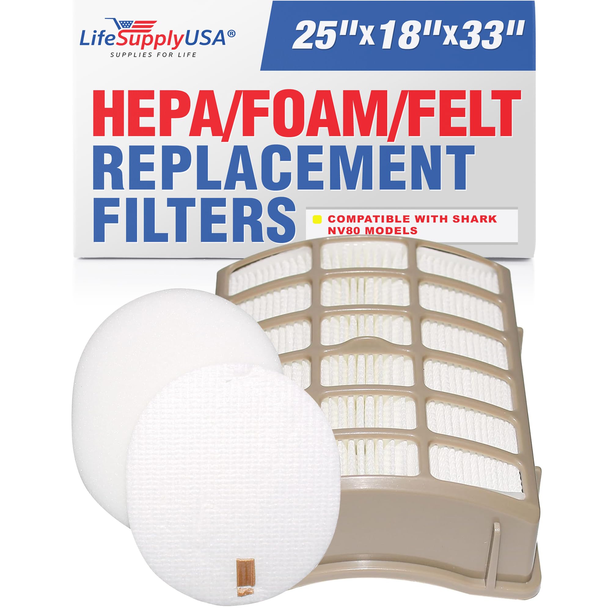 LifeSupplyUSA Vacuum Foam and Felt HEPA Filter Replacement Compatible with Shark Navigator Professional NV60 NV70 NV71 NV80 NV90 NV95 UV420 Vacuum Cleaners, Part XFF80 & XHF80