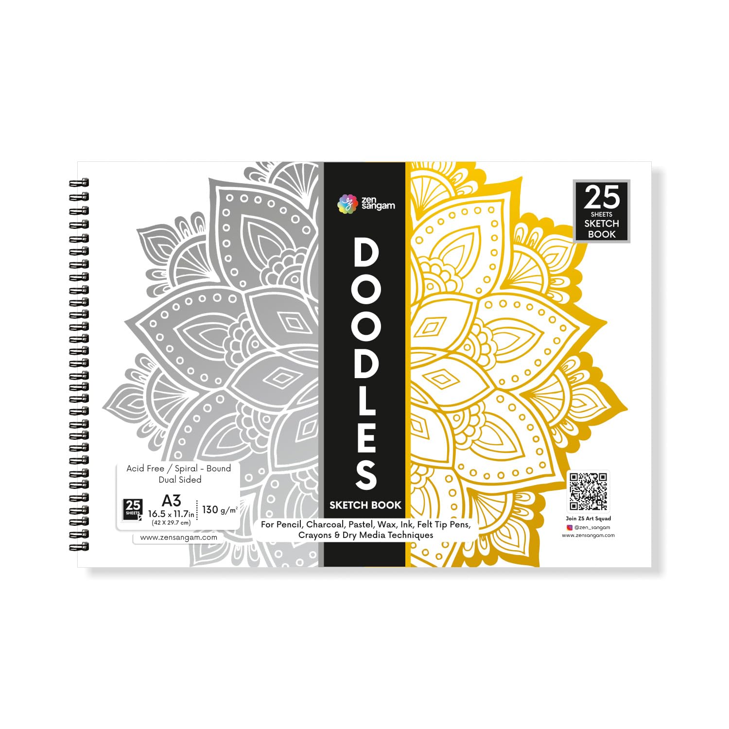 Zen Sangam Artists’ - A3 Spiral Doodle Sketchbook - 130 GSM - Ultra Smooth Surface - (50 Pages) - Size (29.7x42cm) - Wiro Drawing Notebook-image-15