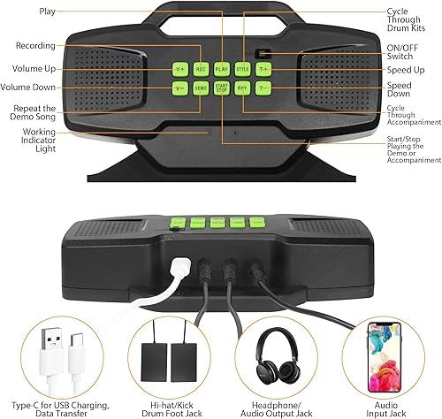 Miniatura 3 de Kit electrónico de batería electrónica, tambor digital enrollable Bonvvie con 9 almohadillas, MIDI, DTC, altavoces duales integrados, batería