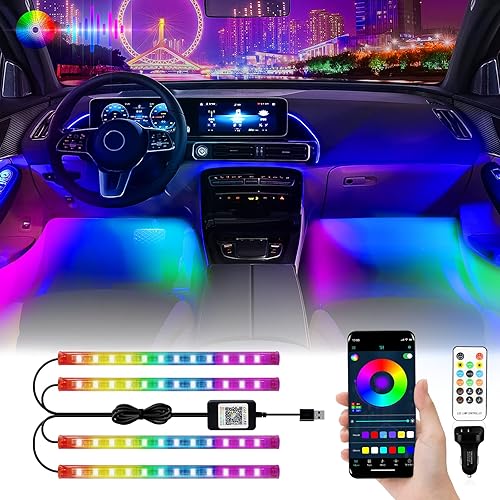 YM E-Bright Tira de luces LED RGB para control de aplicación de automóvil con luces LED remotas interior del automóvil con cargador sincronización YM E-Bright Tira de luces LED RGB para control de aplicación de automóvil con luces LED remotas interior del automóvil con cargador sincronización