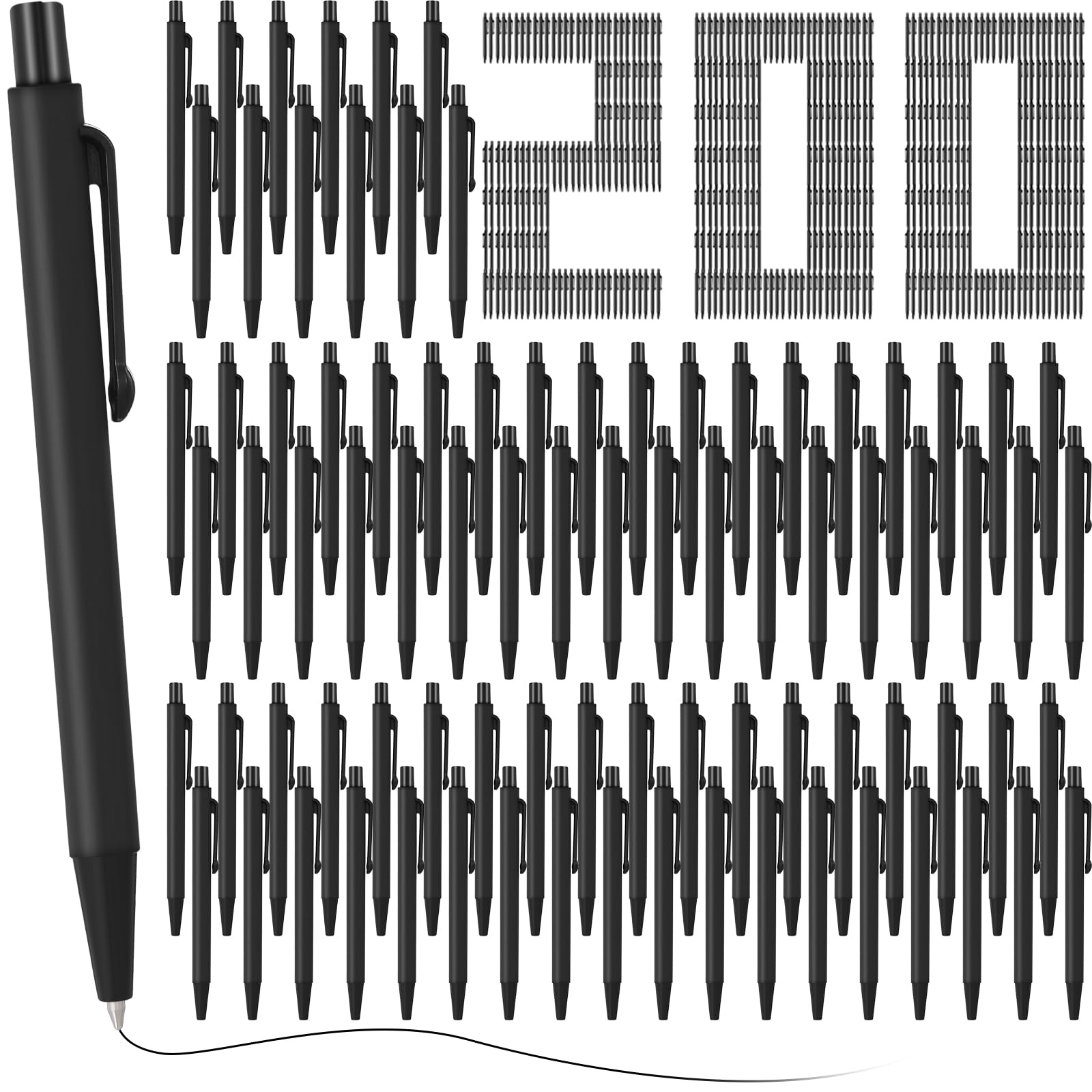 Geyoga 200 Pcs Black 4'' Mini Pens Bulk 0.7 mm Fine Point Small Retractable Black Ink Ballpoint Pens with Clip for Notebook School Office