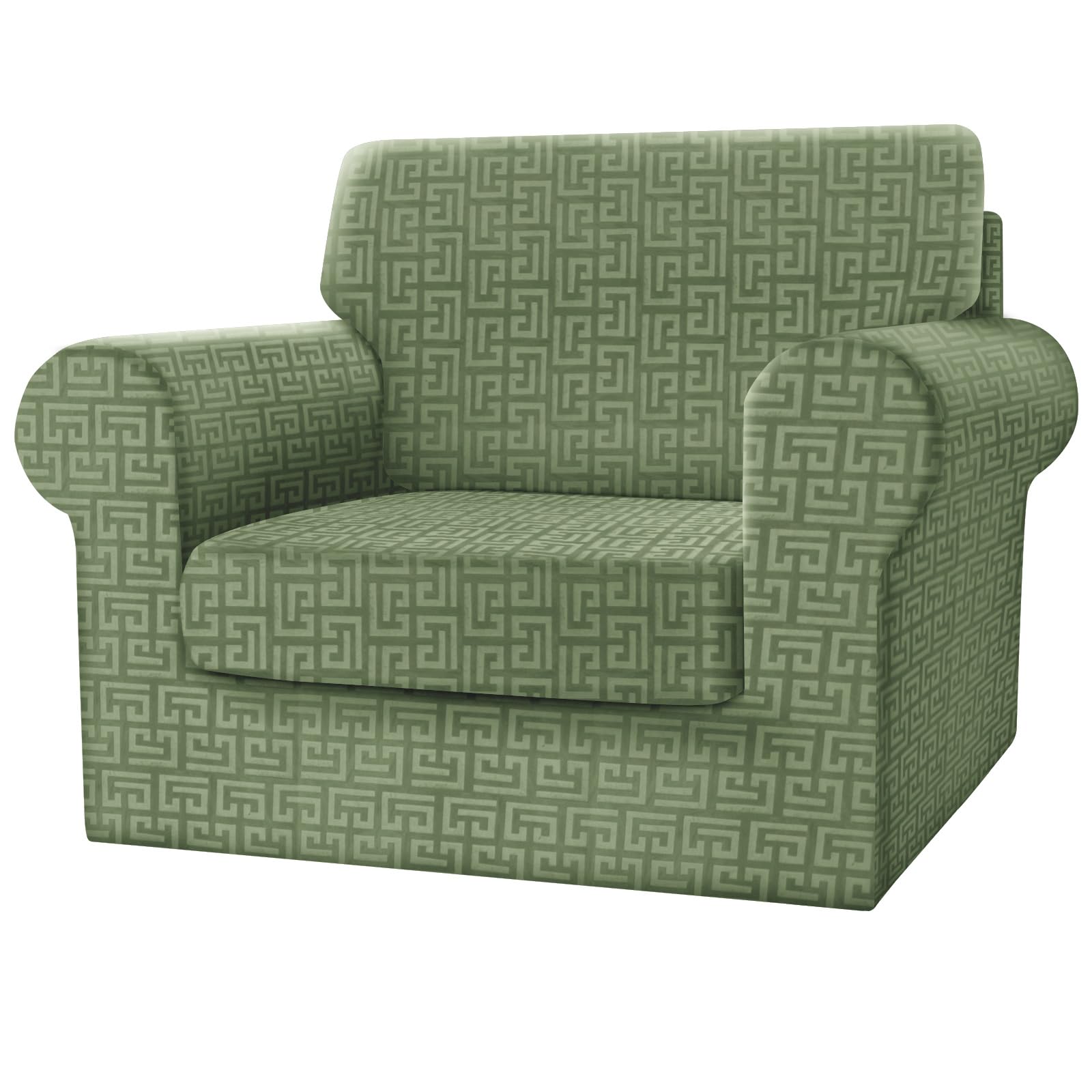 SYLC Fitted Single Sofa Cover, 3 Piece Sofa Slipcover With 1 Seat Cushion Cover And 1 Backrest Cover, Settee Covers Stretch Velvet Anaglyph(Avocado,Chair - 3 PCS)