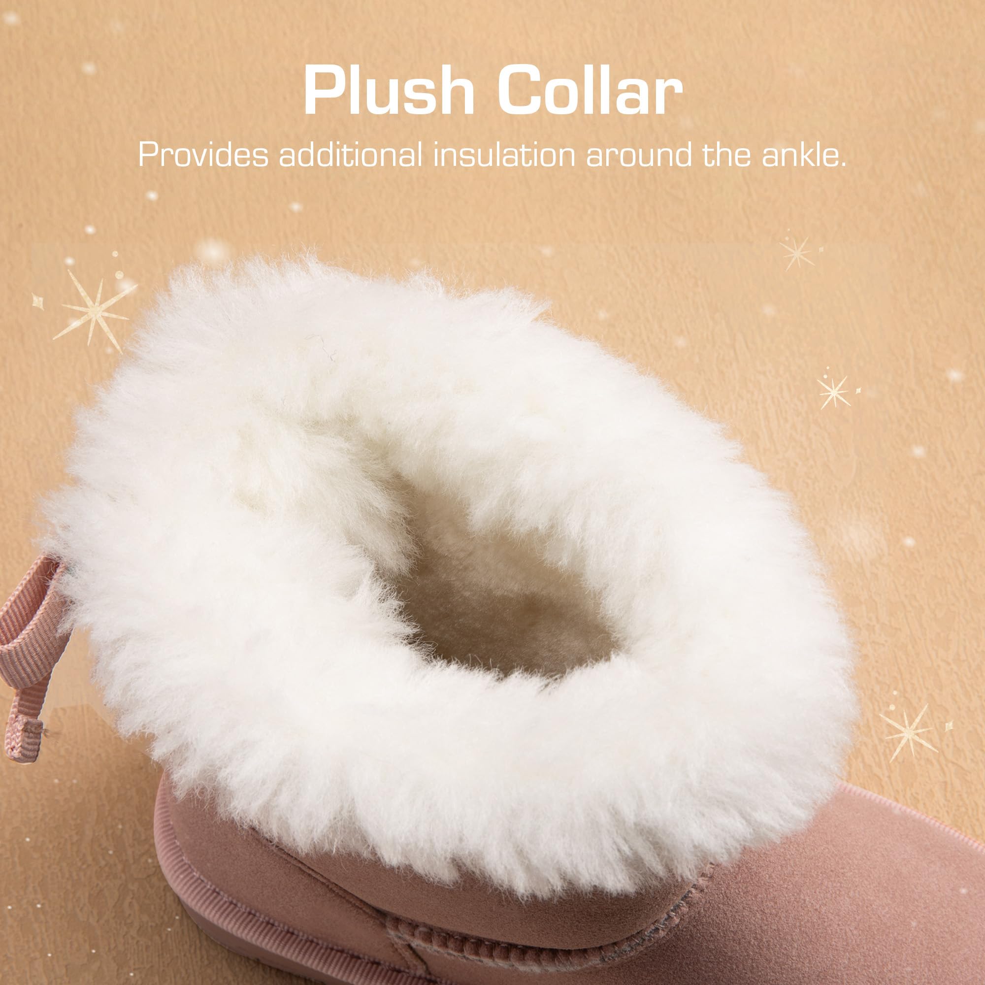 DREAM PAIRS FuzzyChic - Stivali invernali da bambina, in pelliccia sintetica, con fiocco | Stivaletti per bambini piccoli/grandi, comodi, alla moda, leggeri