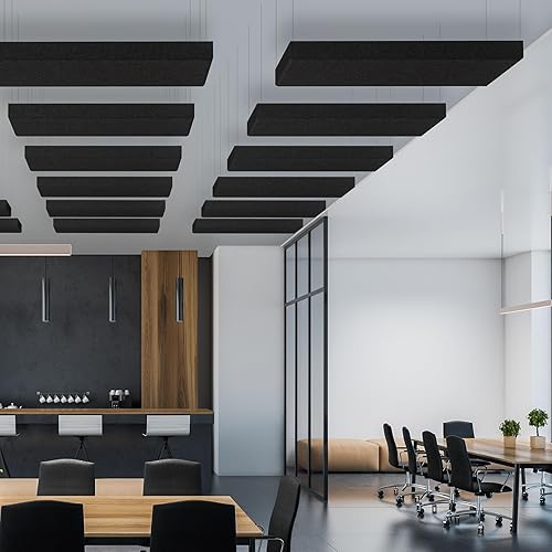 Miniatura 5 de Paneles acústicos de 2 pulgadas de grosor con soportes para colgar en la pared, 2 paneles de fibra de vidrio de 47.2 x 11.8 pulgadas de absorción de