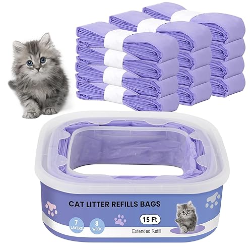 12 Pack Cat Litter Refills, Compatible with Genie Bag Refills, Enhanced Odor Control, Includes One Non-Original Refill Box (Purple)