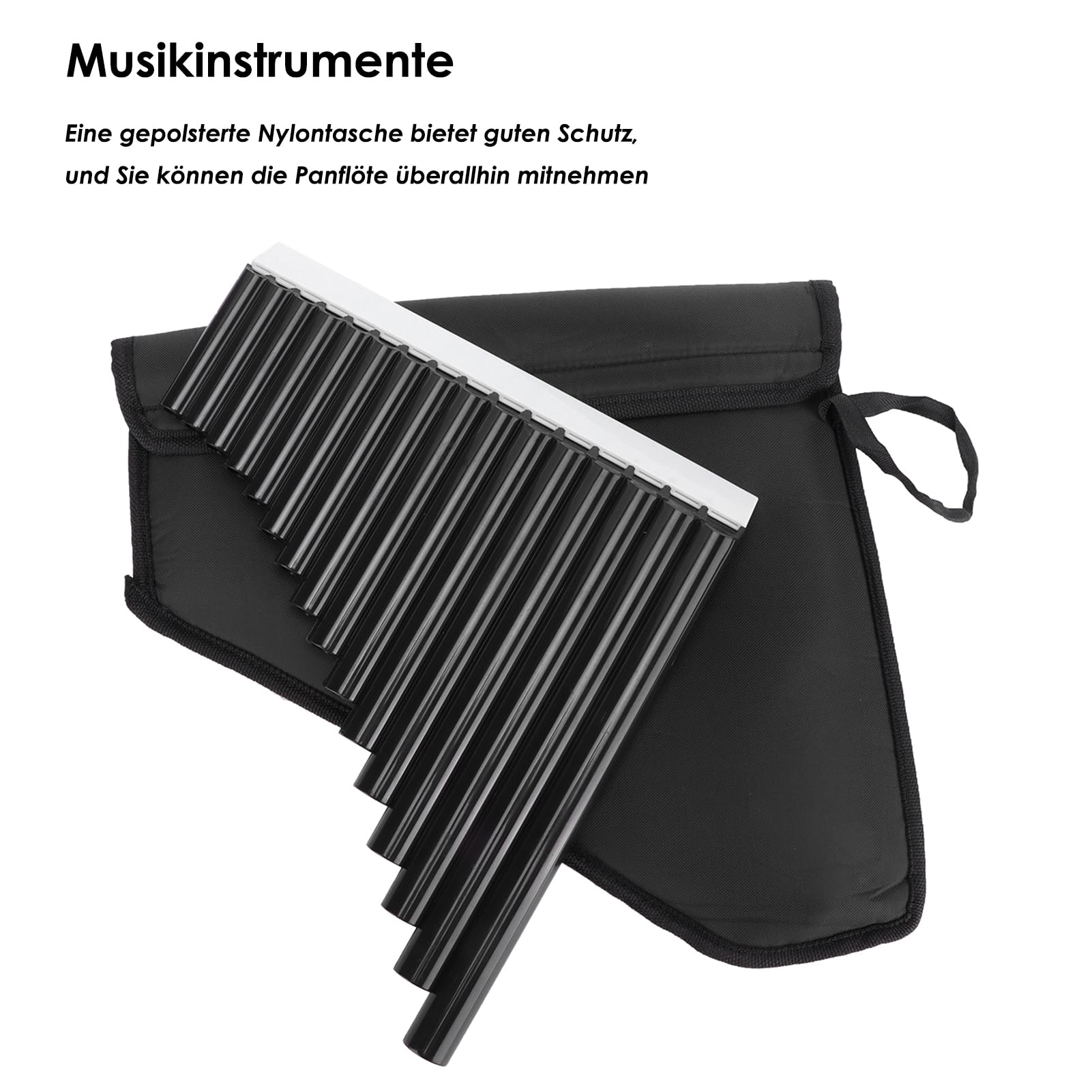 Panflöte Pan Flute Instrument spielen Sie einfach ein Lied Einfach zu lernen und zu spielen Langlebiger als Bambusflöten Panflöte 16 Pfeifen für Musik(die schwarze)