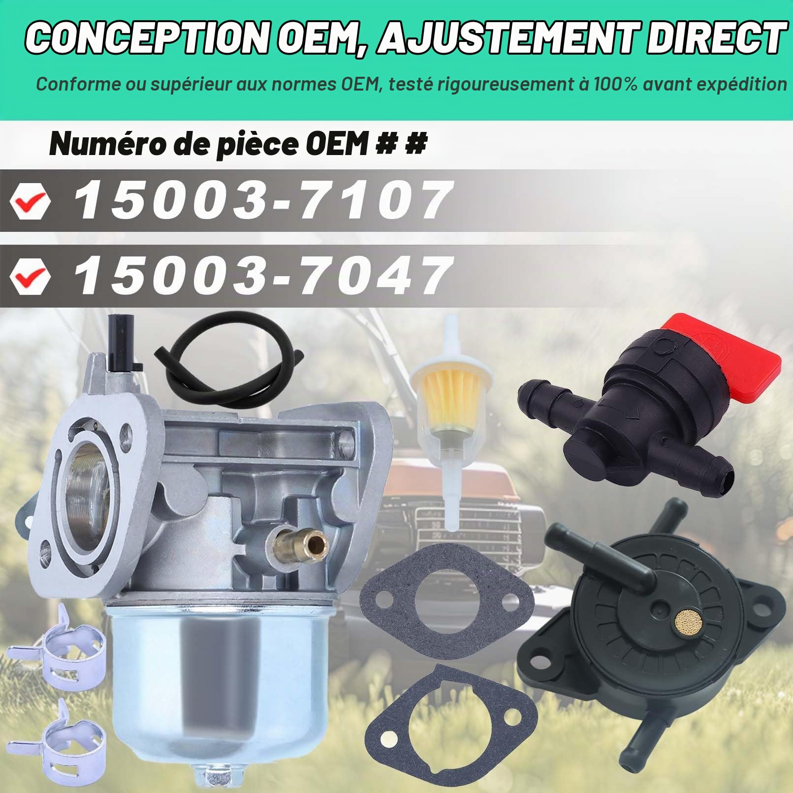 Kit Carburateur pour Kawasaki FH430V FS481V FH381V FH541V Moteur, ADEFOL Pièces de Rechange Carburateur + Joint + Pompe à Carburant + Filtre à Carburant Accessoire Tondeuse à Gazon