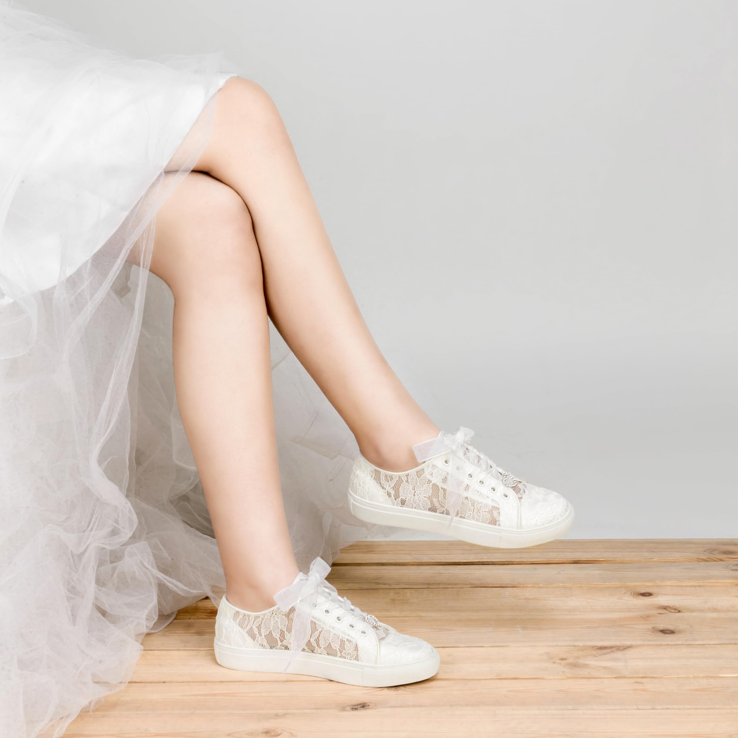JIAJIA 8832 Scarpe da Sposa Sneaker da Matrimonio Scarpe Basse da Sposa Scarpe da Tennis con Pizzo - Personalizzazione Disponibile
