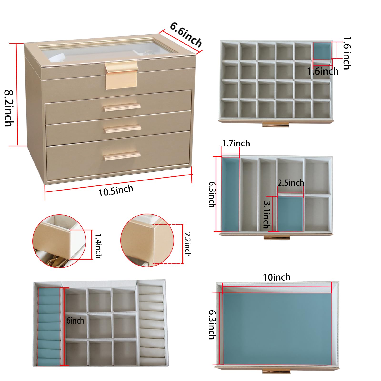 BOOVO 6-Layer Jewelry Organizer - White Large Storage Box For Necklaces, Earrings & More