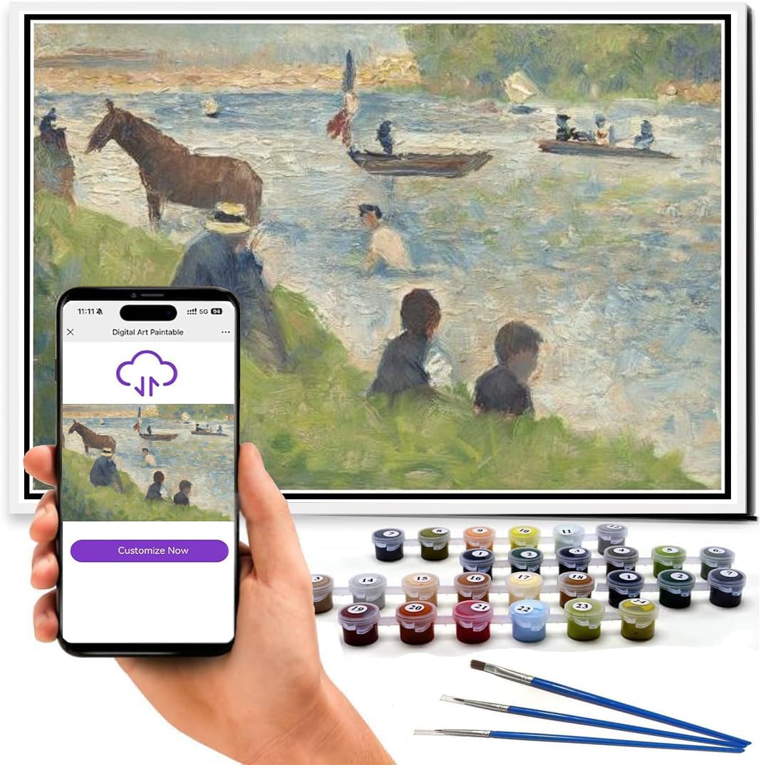 ZEYUPAIN DIY Painting by Numbers for Adults,George Sula Horse and Boats Painting by Georges-Pierre Seurat Paint by Numbers for Adults Beginner, DIY