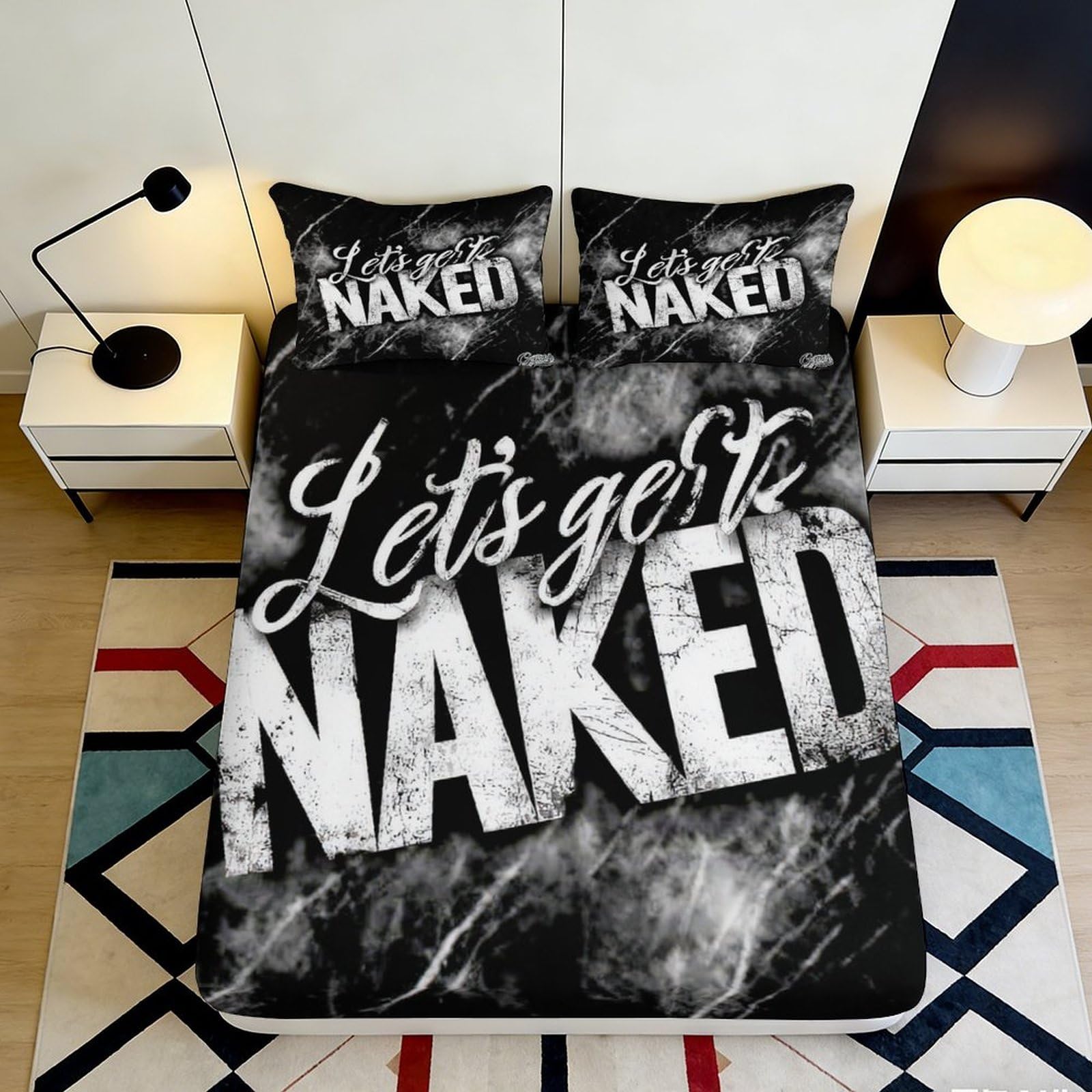 3D Printed Alphabet Fitted Sheet Microfiber Deep Pocket for Bedroom Bedding Letter Mattress Fitted Cover Elastic Non-Slip Washable 140x200x25cm