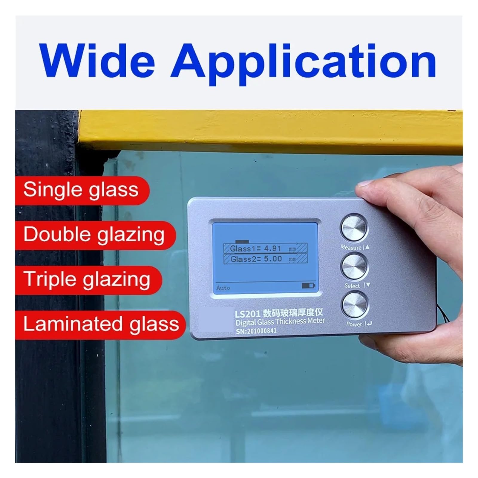 Medidor digital de grosor de vidrio, herramienta de medición de acristalamiento de ventanas para un funcionamiento sencillo, ideal para paredes de cortina, medición precisa y fácil de usar
