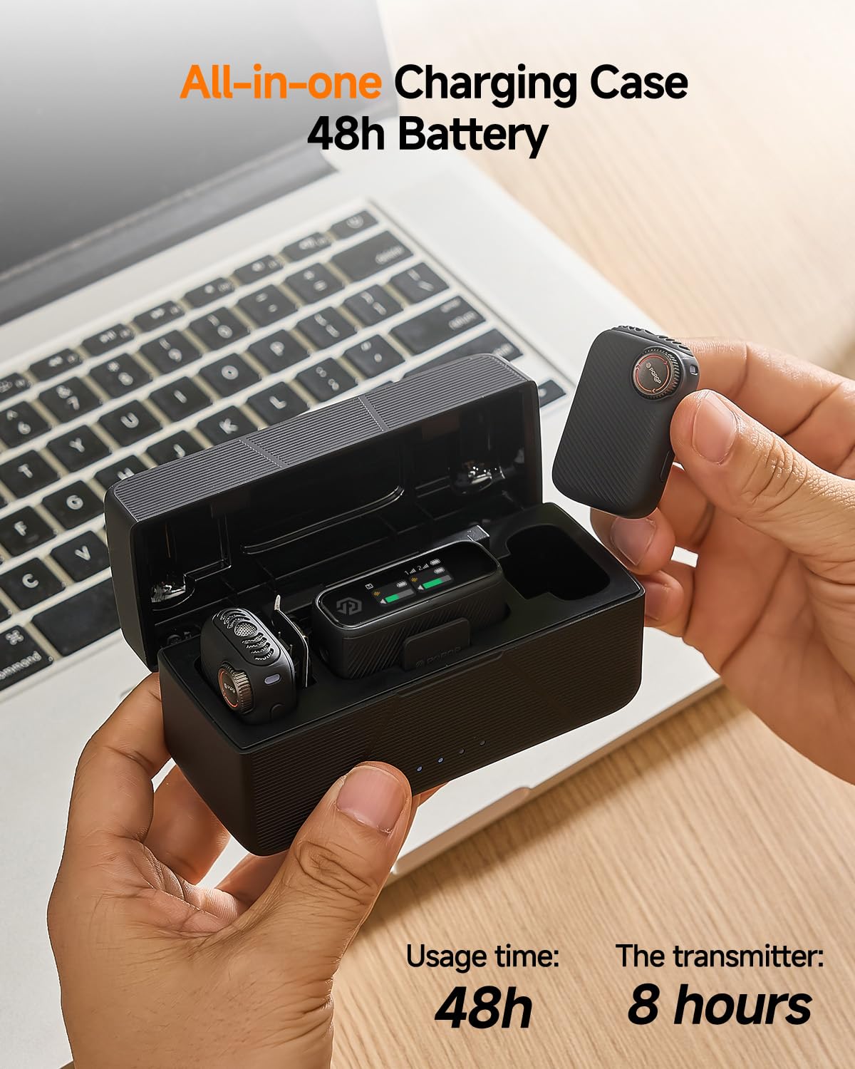 Micrófono S20 (2 TX + 1 RX + funda de carga), mini micrófono para iPhone/Android/cámara, audio alto de 48 kHz/24 bits, cancelación de ruido de IA, uso de 48 horas, rango de 850 pies, micrófonos