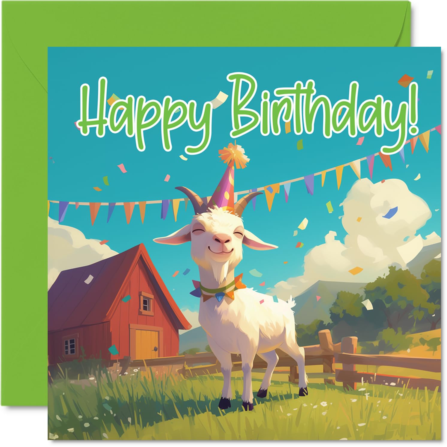 Goat Birthday Cards - Farm Farmyard Party - Happy Birthday Card for Son Daughter Brother Sister Grandson Granddaughter Niece Nephew Cousin, 145mm Bday Greeting Cards