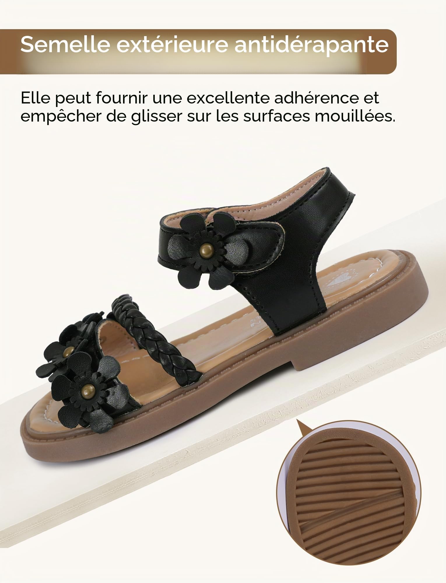SEAUR Chaussures Ete Fille Sandale à Fleurs Sandales Élégante Fille Chaussures Bout Ouvert Sandales Cuir Enfant
