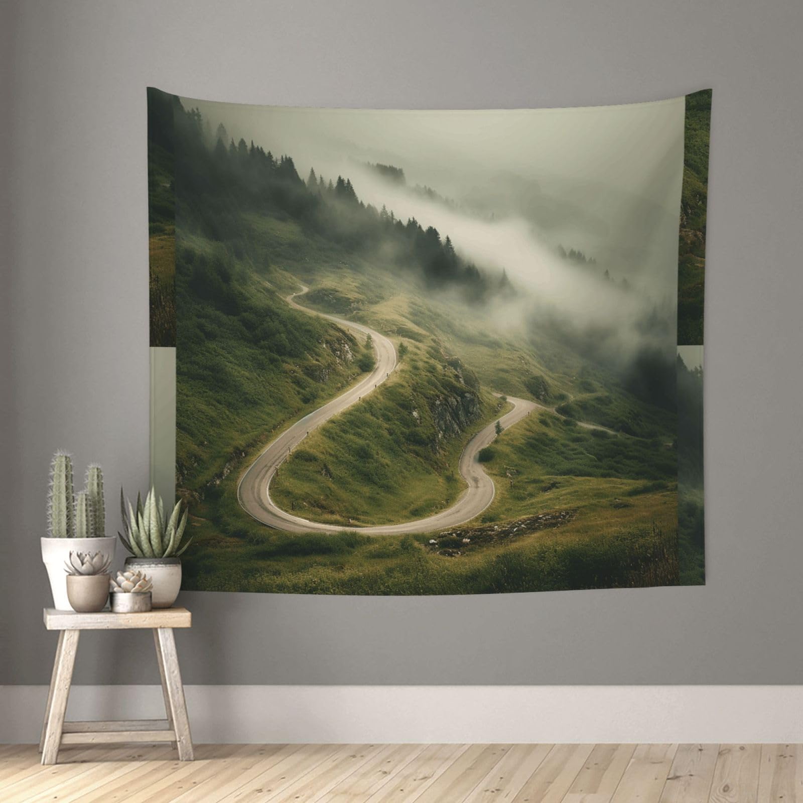 QMKFWT Living Room 60x51 InchThe Way down the Mountain Tapestry Backdrop Wall Hanging Flag Indoor Outdoor Wall Art Tapestries Wall Decor Blanket Beach Throws Funny Banner Poster for Dorm, Bedroom