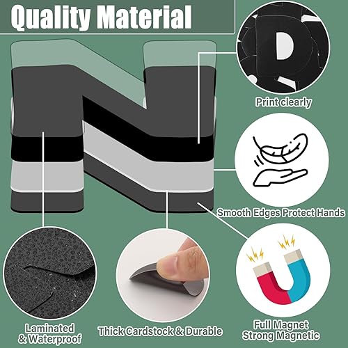 Miniatura 3 de Qyeahkj 103 letras magnéticas negras de 2 pulgadas, letras magnéticas clásicas negras para pizarra blanca, nevera, kit de letras magnéticas del